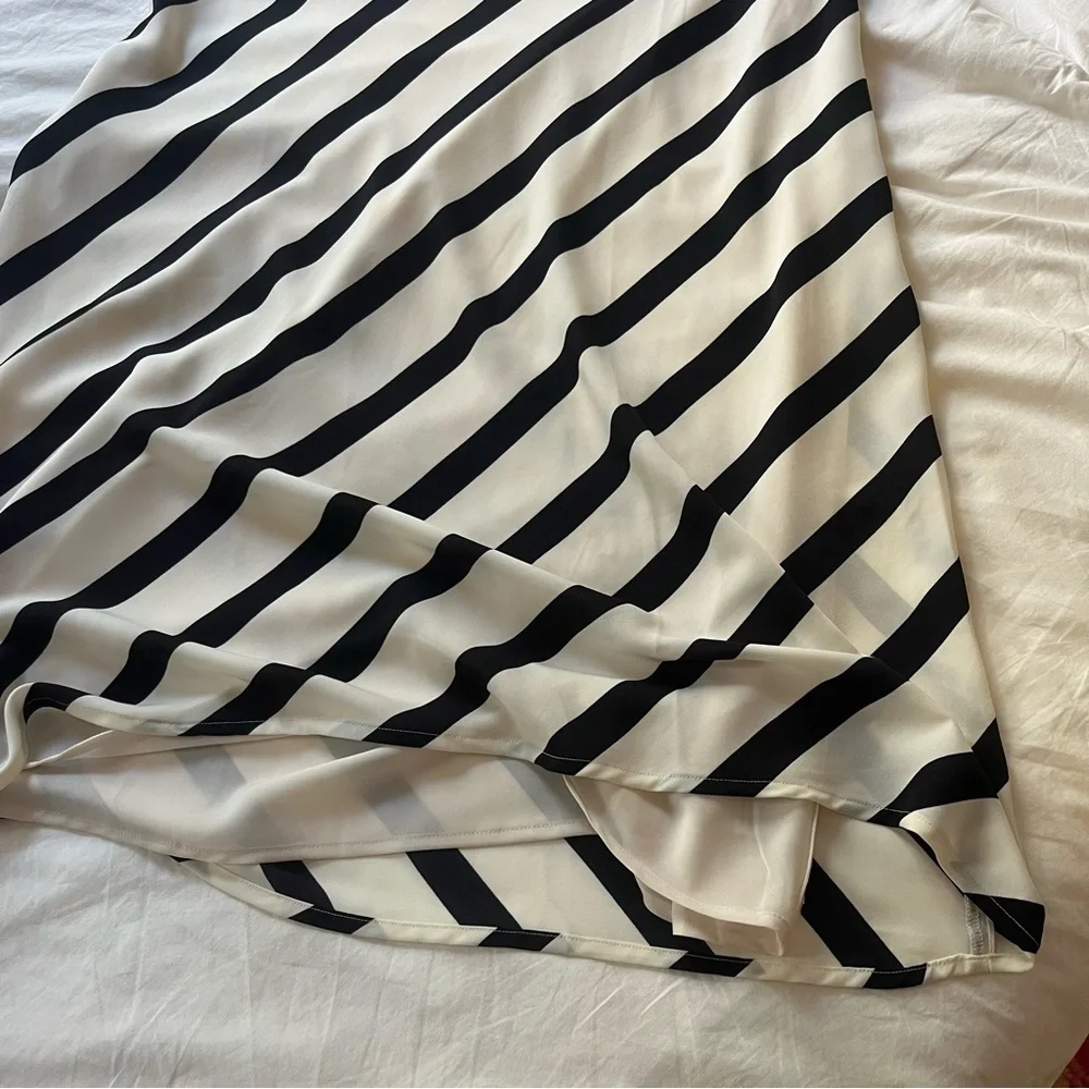 NWT Black and White Striped Satin Slip Maxi Dress size Medium Tall